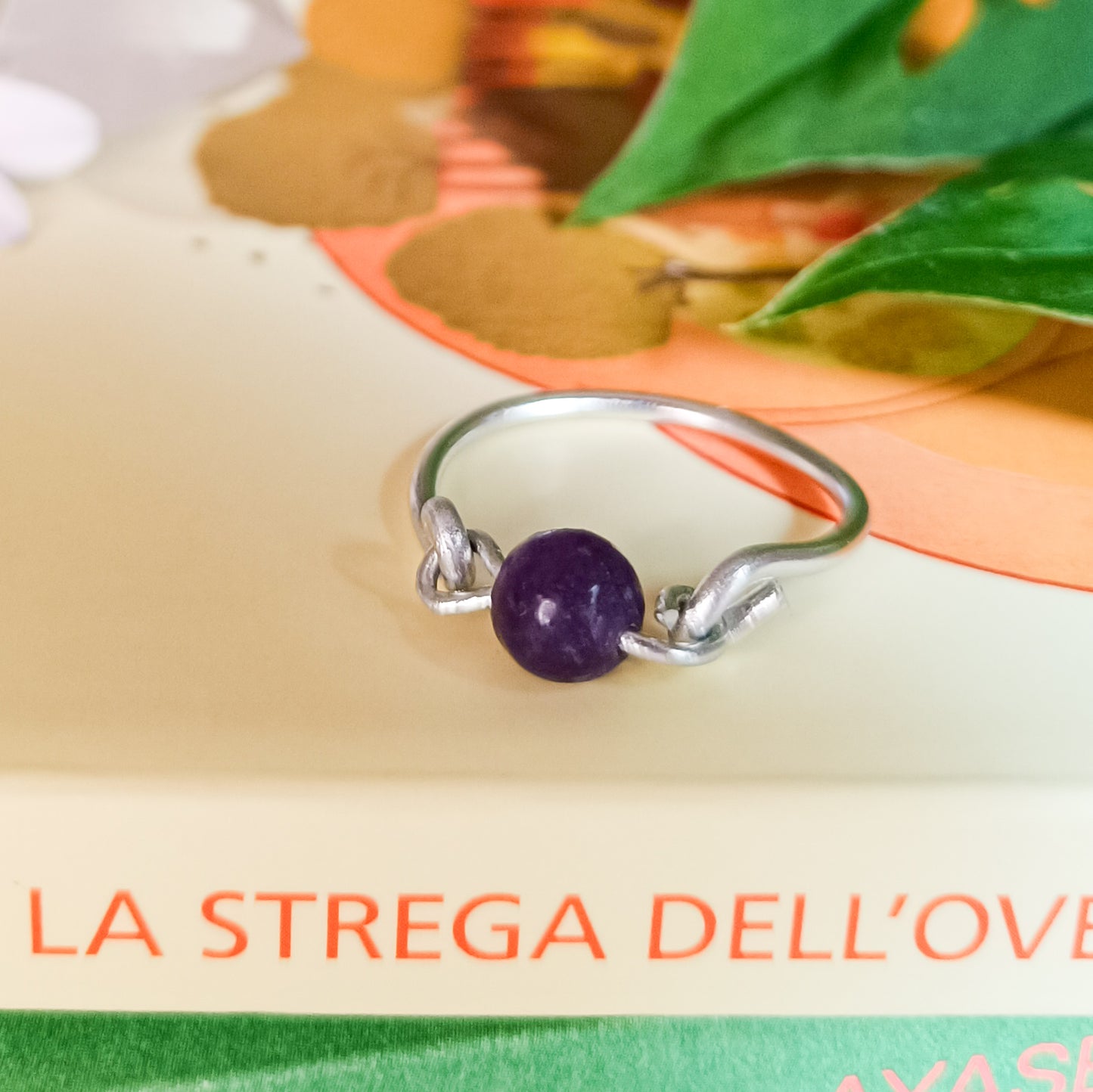 ANELLO SINGLE PEARL CON LEPIDOLITE